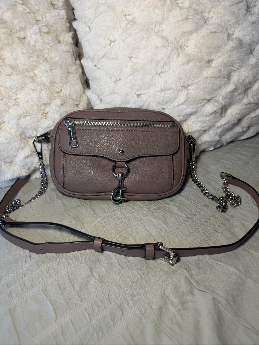 Rebecca Minkoff Mauve Taupe Leather Crossbody with Chain Strap